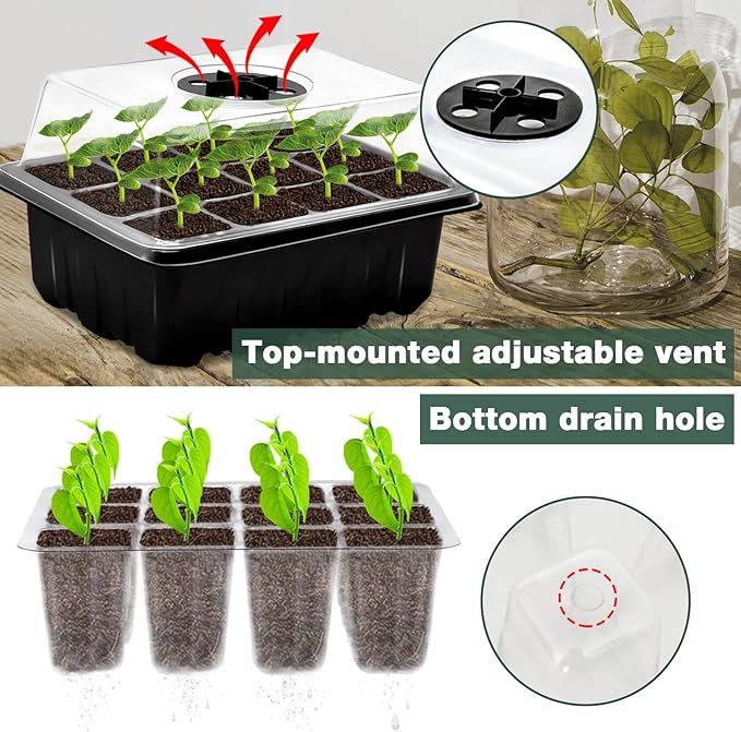 ZeeDix 10 Set Seed Starter Tray Kits, 10 Pack Seed Trays with 150 Pack Coco Coir Pellets, Adjustable Humidity Germination Tray with Dome Lids for Indoor Plants, Mini Greenhouse for Vegetables Garden