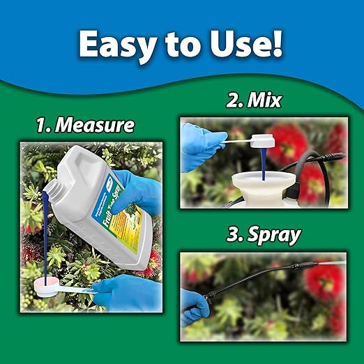 Monterey Fruit Tree Spray Plus for Control of Insects, Diseases, and Mites - Organic Gardening OMRI Listed, Contains Neem Oil and Pyrethrins, Bundled with Garden Measure Spoon - 32 oz