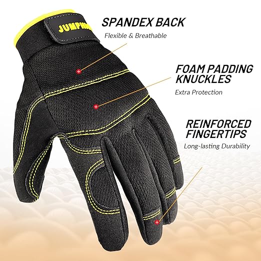 JUMPHIGH Work Gloves for Men 2 Pairs, Multi-Functional Light Duty Mechanic Gloves, Outdoor, Garden, Performance Fit, Touch Screen, Abrasion Resistant (XL)