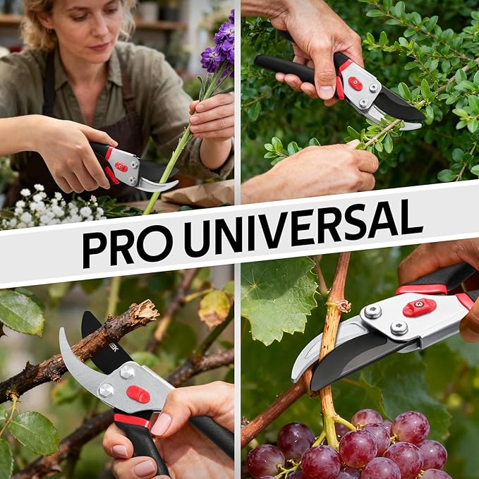 VOTREK® 8.5” Pruning Shears, Professional Garden Pruner with Jam-Proof Spring & Ever-Sharp SK5 Blade, Ergonomic Bypass Clippers for Rose, Tree Trimming, Heavy Duty Bonsai Scissor for Weak Hand