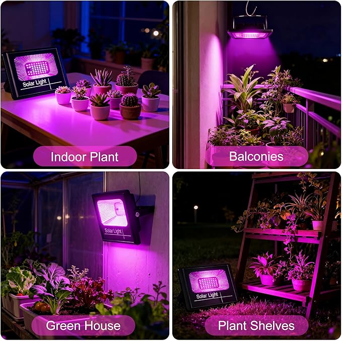 Loscarol Solar Grow Lights, Rechargeable Grow Light, Full Spectrum Plant Light for Indoor Outdoor Plants with Timer, Solar Plant Lights for Greenhouse with Remote Control and 16.4ft Cord/USB Charging
