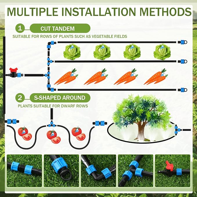 Tondiamo 1000 ft 5/8 Inch Drip Tape Irrigation Tubing Kit 16 Mil 6 Spacing Hose Garden Landscape Irrigation System Automatic Equipment for Farms