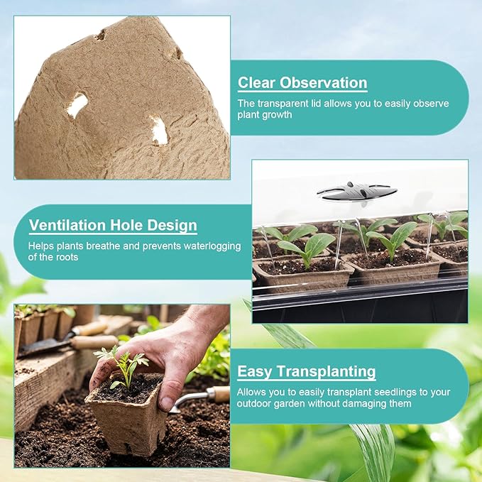 Baderke 8 Sets Seed Starter Tray Kit Including 120 Peat Pots for Seedlings 8 Plastic Growing Trays with Dome 120 Plant Labels and 4 Garden Tools for Outdoor Indoor Garden Plant