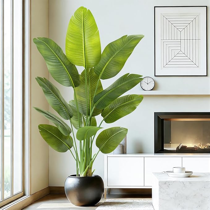 Lifelike Bird of Paradise Artificial Plant,5ft Faux Banana Leaf Tree with 12 Trunks - Perfect Indoor Silk Floor Plant for Home Decor in Living Room, Office, and Bedroom 1Pack