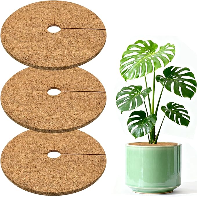 ZeeDix 3 Pack Coconut Fiber Mulch Ring, 14 Inch Coco Coir Tree Ring Mulch Mat, 100% Natural Tree Protector Mat Plant Cover Ring Coconut Coir Discs Tree Mats Mulch Rings for Indoor Outdoor Trees Plants