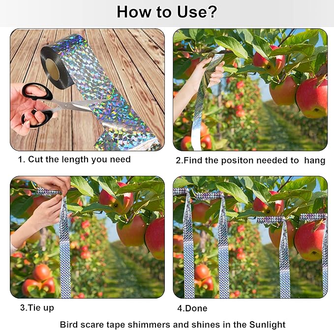 ASPECTEK Bird Repellent Reflective Scare Tape,Wide-width 5cm x 60m Pest Control Dual-Sided Deterrent Tape for Pigeons, Grackles, Woodpeckers, Geese, Herons, Blackbirds & More
