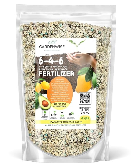Gardenwise 6-4-6 Avocado and Citrus Tree Professional Fertilizer Plant Food for Outdoor/Indoor Gardening; Quick-Release Nitrogen Fertilizer; Orange, Lime, Avocado and Lemon Tree Fertilizer (4 QUARTS)