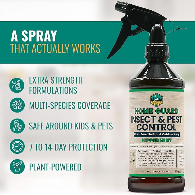 Home Guard Peppermint Insect & Pest Control Spray – Peppermint & Cedarwood Oil Deodorizer with Extended Protection – USA-Made, Safe for Kids & Pets (16 Fl Oz (Pack of 2))