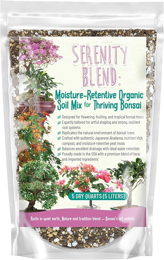 GARDENWISE Serenity Blend Bonsai Soil Mix – Moisture-Retentive & Organic for Flowering, Fruiting, and Tropical Bonsai Trees – Handcrafted in The USA with Akadama & Compost (1 Quart)