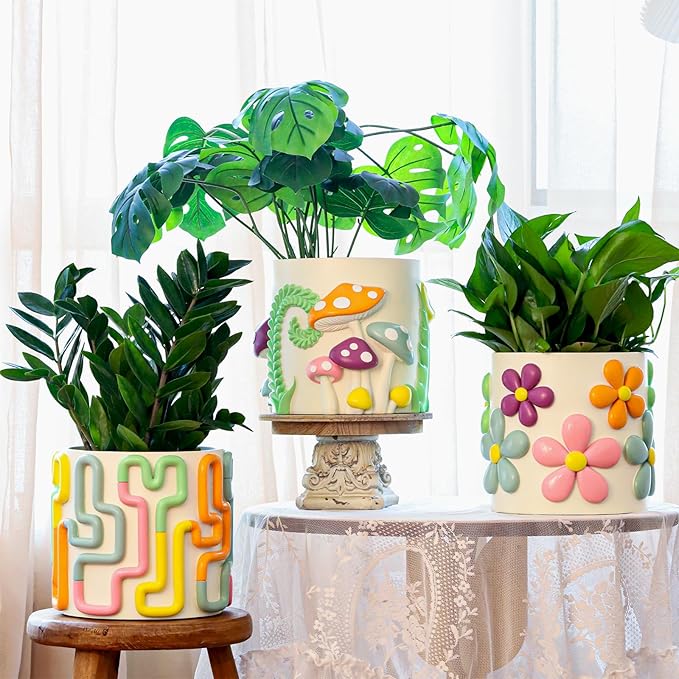 GUGUGO 8 Inch Pastel Mushrooms Planters, Cute Unique Rainbow Planter with Drainage, Colorful Vintage Retro Flower Plant pots for Indoor & Outdoor Plants, Eclectic Funny Room Decor Aesthetic (A,8 Inch)