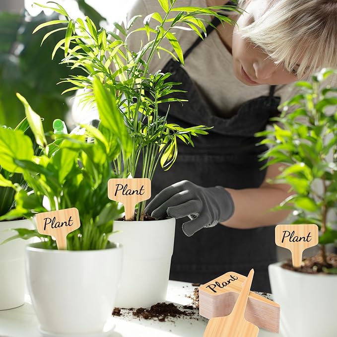 180PCS Plant Labels, T-Type Plastic Tags with Marker Pen, Waterproof Garden Signs Tags for Outdoor Garden Patio Herbs Flowers Vegetables Nursery Pot (4" x 2.4")