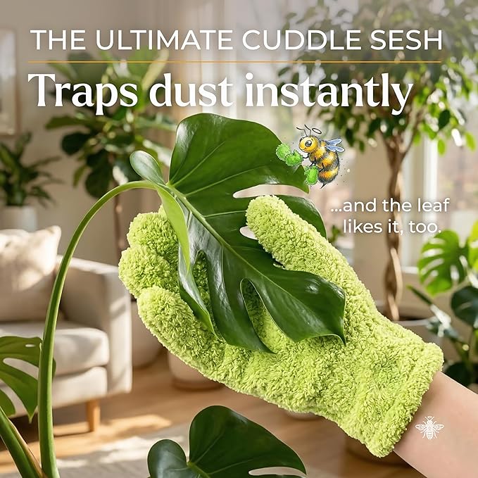 BLESS YOUR SOIL Microfiber Dusting Gloves for Plants, 2 Pairs | Leaf Cleaning Gloves for Houseplants | Reusable, Lint Free