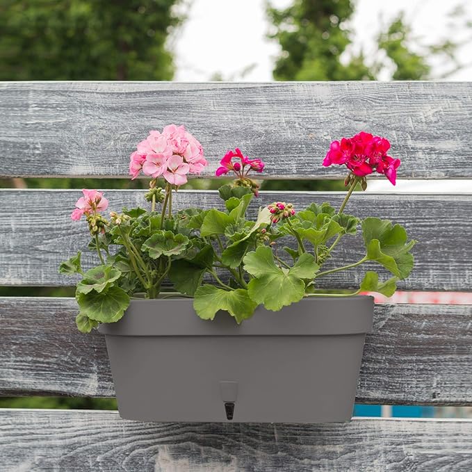 DECOPOTS - Self Watering Window Box Planter - Indoor/Outdoor - Windows/Oblong Shape Plastic Planter with Bottom Watering and Water Level Indicator (15.6 Inch Long, Graphite