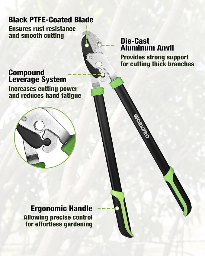 WORKPRO 3-Piece Garden Shears Set - 20” Hedge Shear, 24” Anvil Lopper & 8” Pruning Shear, Heavy-Duty Gardening Clippers with Sharp Blade, Comfort Grip Handle for Branches, Shrubs, and Hedges