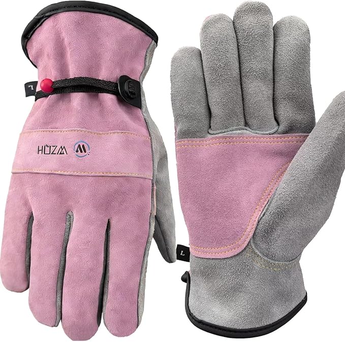 WZQH Leather Work Gloves for Men or Women. X-Large Glove for Gardening, Tig/Mig Welding, Construction, Chainsaw, Farm, Ranch, etc. Cowhide, Cotton Lined, Utility, Firm Grip, Durable. Pink-Grey XL