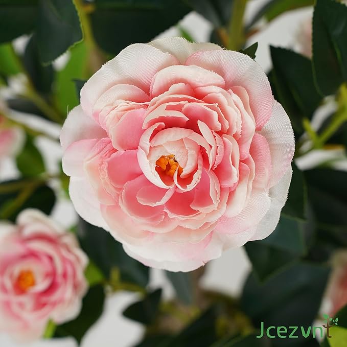 2 Pack Artificial Camellia Tree with White Pot, 38" Faux Potted Plants for Indoor Outdoor Decor, Tall Silk Greenery Plant for Home Offce Living Room Balcony, Pink