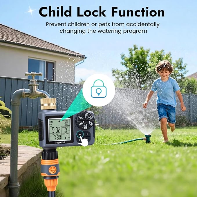 Sprinkler Timer with Brass Inlet & Outlet, Water Timer for Garden Hose with Auto/Manual/Rain Delay Mode, Easy Setup Hose Timers for Lawn, Garden, Vacation Watering,1 Outlet