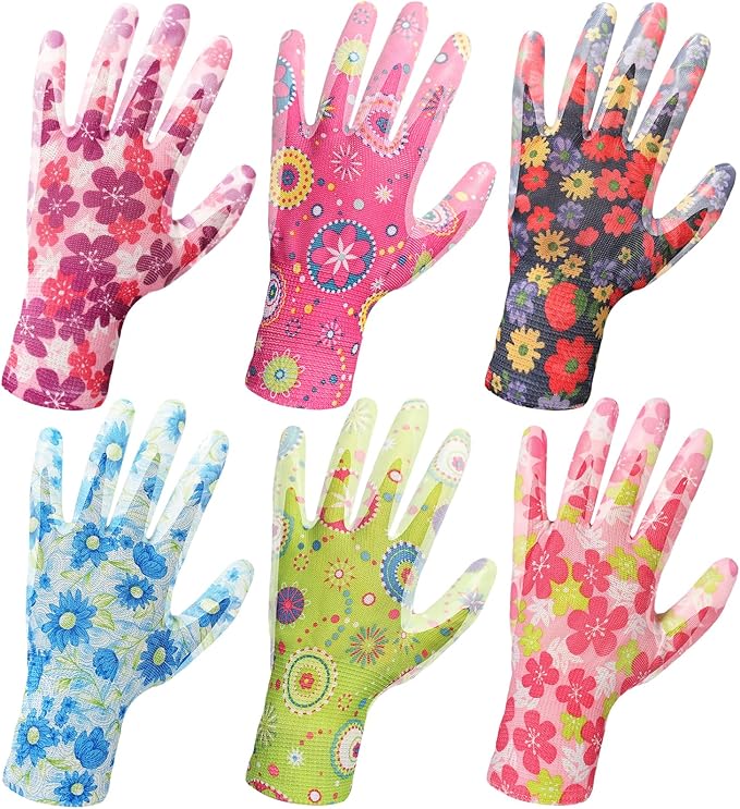 6 Pairs Gardening Gloves for Women - Breathable Rubber Coated Garden Gloves, Multi-purposes Gardening Gloves