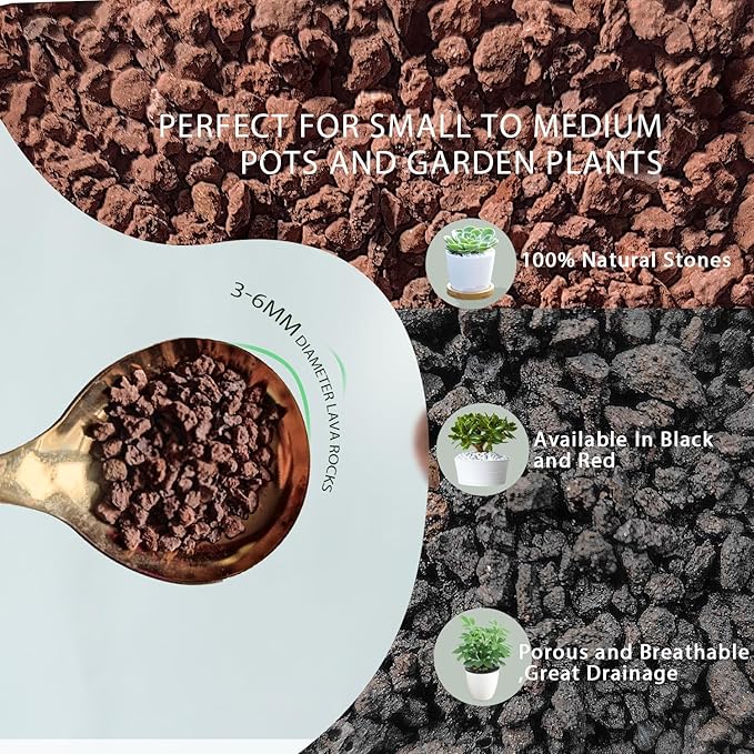 Lava Rocks for Plants, Volcanic Stones Gravel Horticultural Drainage Potting Soil for Indoor Outdoor Plants, Succulents, Bonsai, Cactus, Vase Fillers, Top Dressing (Red, 5lbs)