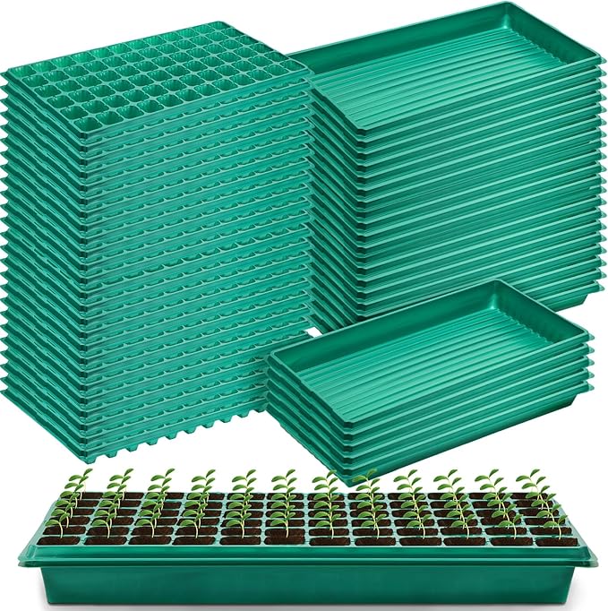 50 Pcs Seed Starter Kit 72 Cell Seedling Starting Trays and 1020 Trays No Holes Plant Growing Nursery Pots for Gardening Germination Propagation (Green)