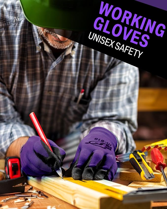 Potchen 72 Pairs Gardening Work Gloves Bulk for Men Women, Rubber Coated Garden Multipack Safety Construction Glove