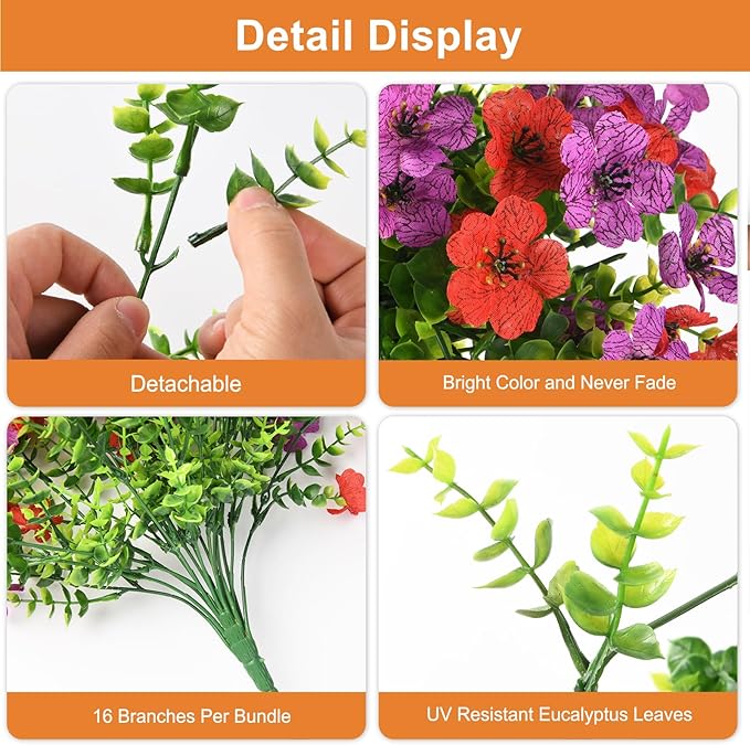 Hommyea Artificial Hanging Flowers for Outdoors, 2 Pcs Fake Hanging Plant Spring Summer Decor, UV Resistant No Fade Faux Silk Daisy Flower for Planter Front Door Porch Patio Yard Garden(Red Purple)