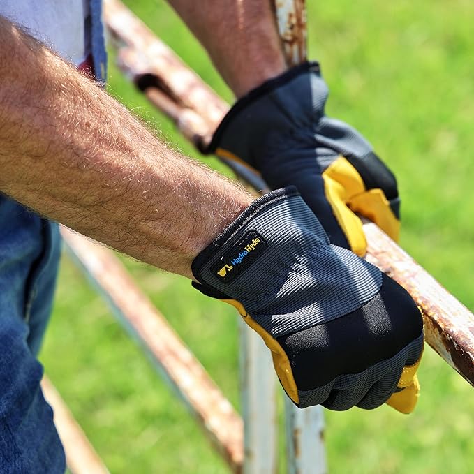 Wells Lamont Men's Slip-On HydraHyde Work Gloves – Water-Resistant Leather for Gardening, Landscaping – Reinforced Fingertips, Breathable Spandex – Durable, Comfortable, Flexible – Gray - L