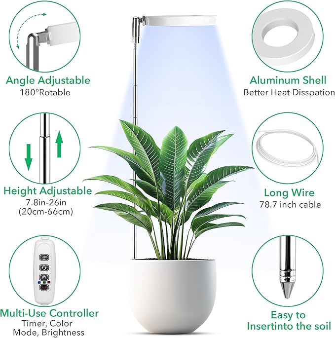 Plants Grow Lights, Full Spectrum LED Plant Lights for Indoor, Height Adjustable Growing Lamps, 3 Optional Spectrums, Auto Timer 3/9/12Hrs, 5 Dimmable Brightness, 2 Pack