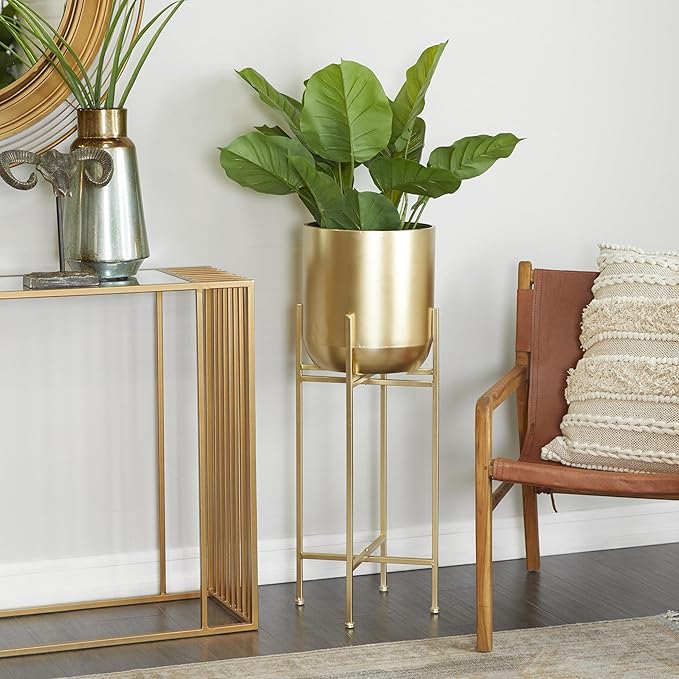 CosmoLiving by Cosmopolitan Metal Indoor Outdoor Planter Dome Large Planter Pot with Removable Stand, Planter 13" x 13" x 36", Gold