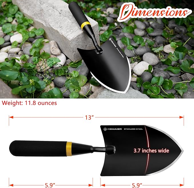 Kemaier Heavy Duty Stainless Steel Garden Trowel and Shovel, Easy Digging and Weeding, Durable Garden Tools for Gardening and Planting