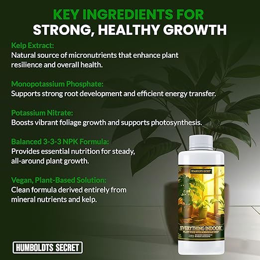 Humboldts Secret Everything Indoor Plant Food | 3-3-3 All Purpose Liquid Fertilizer with Norwegian Kelp | Supports Growth and Strong Roots | Nutrients for Houseplants & Indoor Plants | 8 Ounce