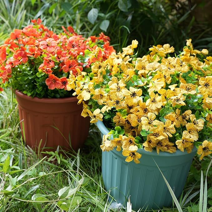 trytuny Artificial Flowers for Outdoor, UV Resistant Fake Silk Flowers, Realistic Faux Plants for Outside Indoor Porch Patio Window Box Planter Home Decor (14, Orange)