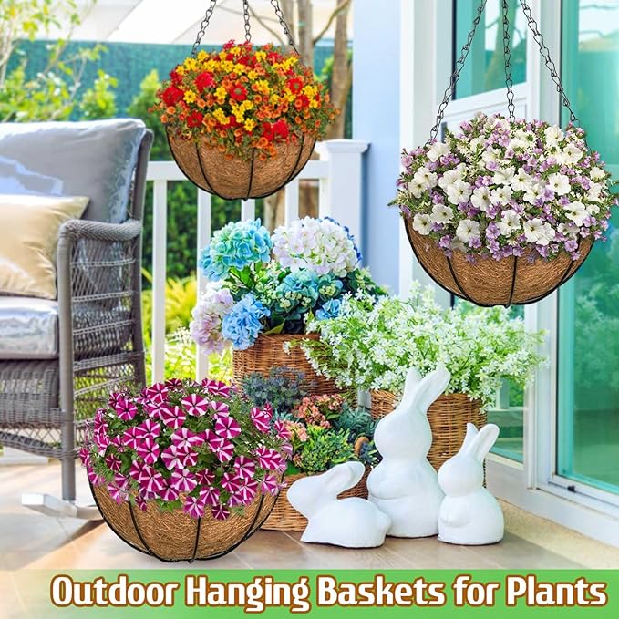 ZeeDix 6 Pack 12 Inch Metal Round Hanging Planter Basket with Coconut Liners Replacement, Hanging planters Baskets with Natural Coco Liner for Outdoor Indoor Planters Flowers Vegetables