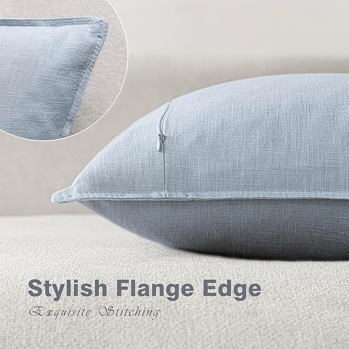 Foindtower Pack of 2, Decorative Linen Soild Throw Pillow Covers Soft Accent Euro Cushion Case Boho Farmhouse Pillowcase for Chair Couch Sofa Bedroom Living Room Home Decor 18 x 18 Inch Sky Blue