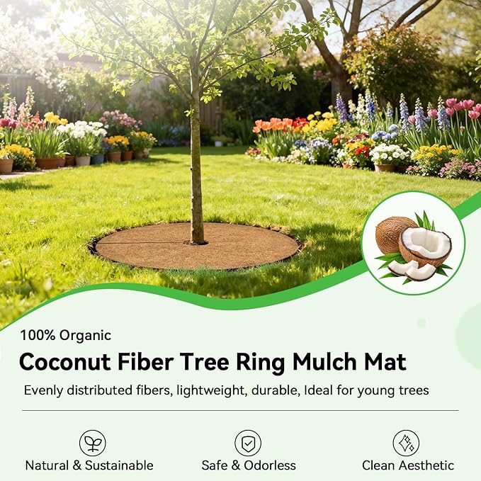 ZeeDix 3 Pack Coconut Fiber Mulch Ring, 30 Inch Coco Coir Tree Ring Mulch Mat, 100% Natural Tree Protector Mat Plant Cover Ring Coconut Coir Discs Tree Mats Mulch Rings for Indoor Outdoor Trees Plants