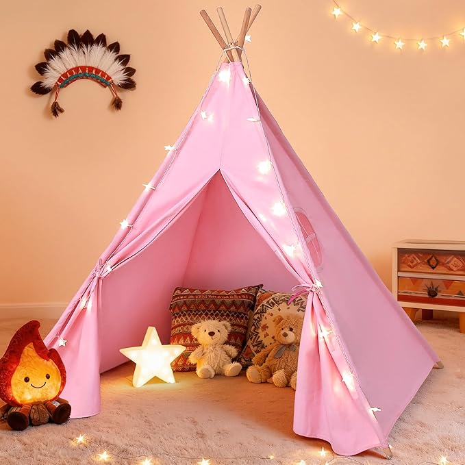 Sumbababy Teepee Tent for Kids, Play Tents for Girls & Boys, Gifts Playhouse for Indoor, Toddler Toys Play House for Baby, Pink