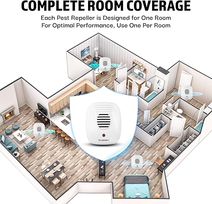 Bell+Howell 4 Pk Upgraded 2026 Ultrasonic Pest Repeller Indoor, Mice Repellent Indoor Home Kit, DIY Pest Control at Home, Plug in Spider Repellent, Rodent Repellent, Bug, Insect, Family & Pet Safe