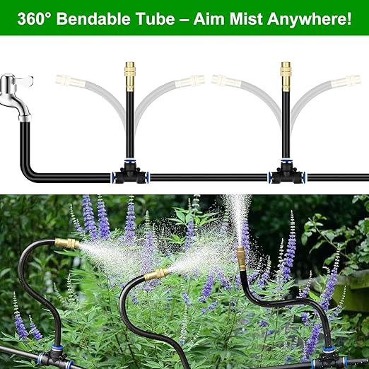 150FT Drip Irrigation System for Garden – Automatic Watering Kit with Solid Brass Metal Connectors, 360° Bendable Tubing &50 Adjustable Nozzles for Greenhouse, Lawn, Yard & Plants