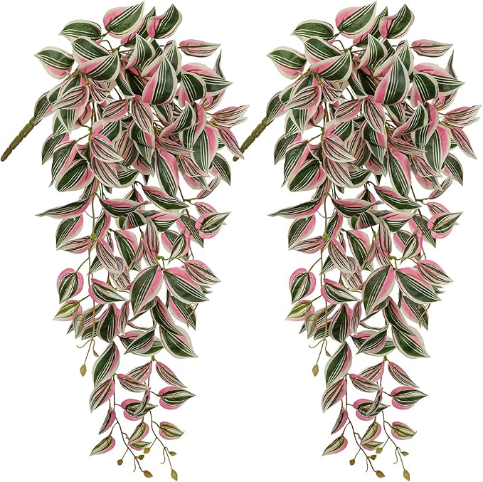 DILATATA Fake Hanging Plants Artificial Hanging Plants 146 Leaves Faux Wandering Jew Hanging Leaves Plants for Wall Shelf Home Indoor Outdoor Decor - 2 Pack