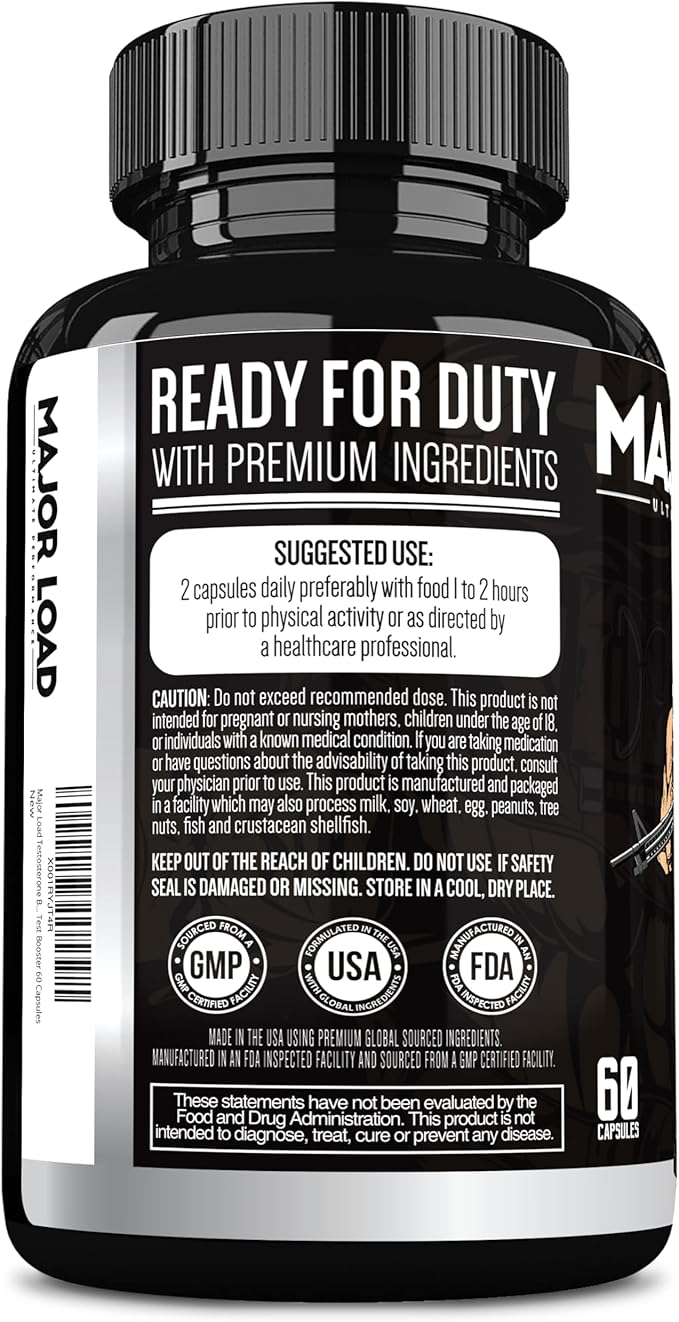 ONL Major Load Testosterone Booster for Men - Testosterone Supplements with Horny Goat Weed, Maca Root, & Tribulus Terrestris - Tongkat Ali Men's Energy, Stamina & Strength - Test Booster 60 Capsules