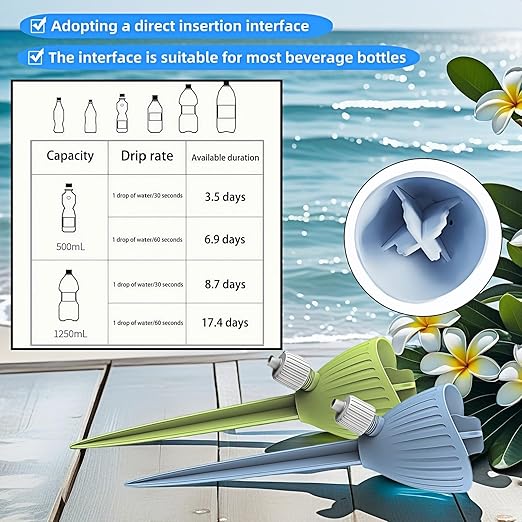Self-Watering Spikes for Plants, Adjustable Dripping Irrigation Stakes with Valve, Automatic Watering System for Indoor & Outdoor Potted Plants, Universal Fit 28-30mm Bottles (2 Pack)