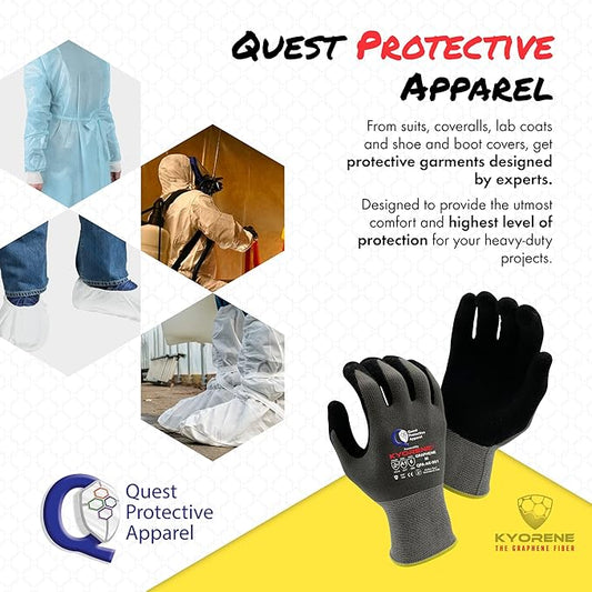 Quest Protective Apparel Cut Resistant Work Gloves (ANSI A1) – Lightweight Graphene Gloves for Gardening,DIY,Mechanical & General Handling – Breathable Grip Gloves for Men & Women – Medium, Pack of 12