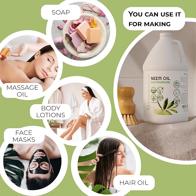Premium Nature Organic Neem Oil for Skin and Hair Need Oil 100% Pure Cold Pressed for Essential Oil Mixing Neem Oils for Plants Neem Cake Massage Oil Neems Spray for Indoor Plants 1 Gallon