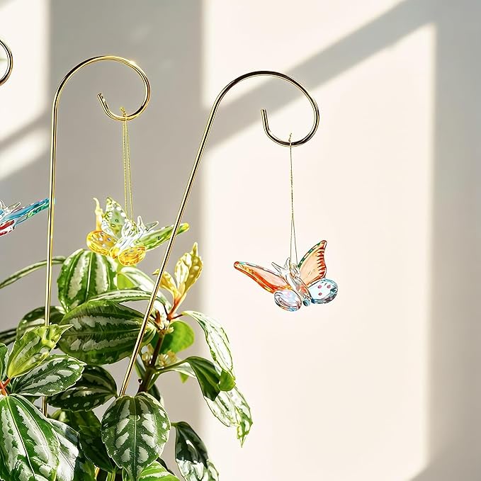 HDCRYSTALSGIFTS 4pcs 1.5'' Colorful Butterfly Plant Stakes Blown Glass Butterflies with 13.5'' Tall Garden Stakes for Flower Arrangements, Indoor Outdoor Plant Accessories, Home Tea Party Wedding