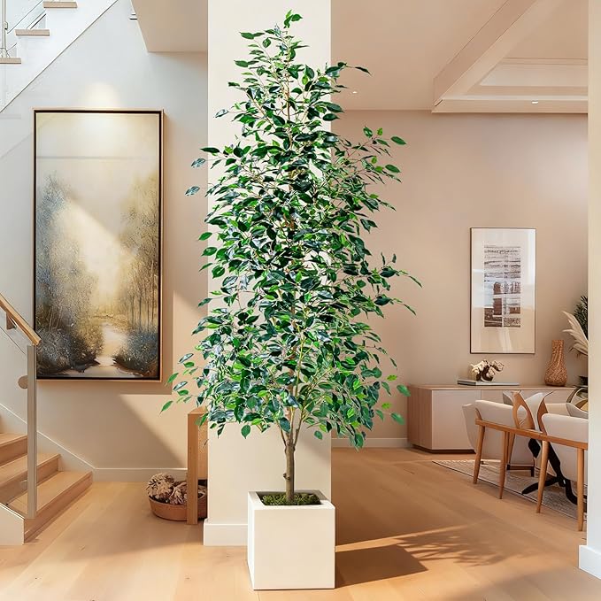 Bailikang 6FT Artificial Ficus Trees Indoor Faux Trees Indoor Fake Floor Plants Tall Artificial Tree with White Pot Faux Tree Fake Indoor Tree Silk Plants Artificial Trees for Home Decor Indoor