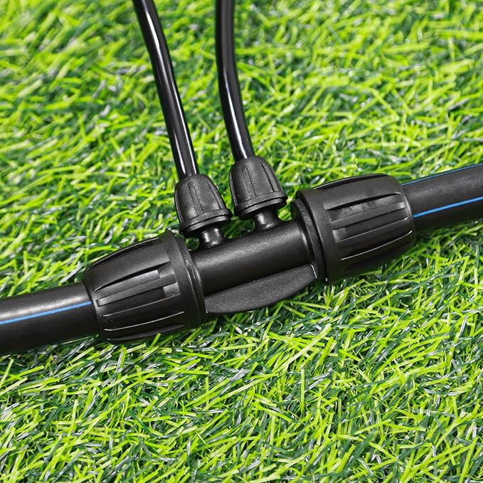 1/2 Inch To 1/4 Drip Irrigation Fittings - 8 Pack Drip Line Irrigation 1/2'' to 1/4'' Barbed Tee Adapter Anti-Drop Lock Nut Barbed Reducer 4 Way Connectors for Drip Irrigation System