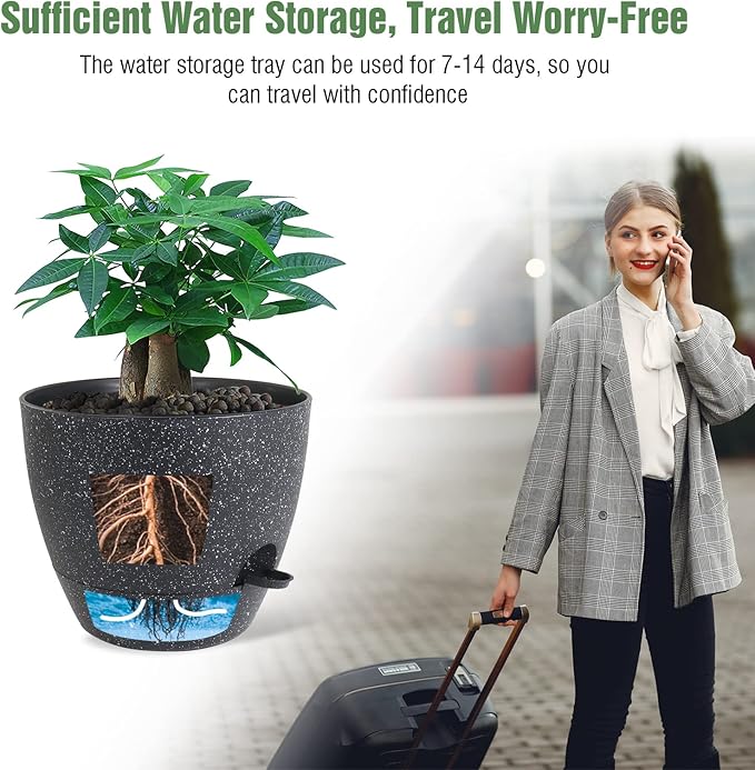 UOUZ 12inch 2Pack Large Self Watering Planters, Plastic Plant Pots with 60oZ Removable Deep Reservoir and Multi Mesh Drainage Holes for Indoor Outdoor Garden Plants and Flowers, Black Speckles