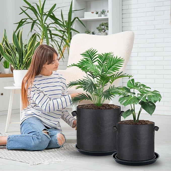 4 Pack 14'' Self-Watering Fabric Pot Base - Auto-Irrigation System Plant Saucer for 5 Gallon Fabric Pot, Auto Watering Plant Water Tray Self Watering System for Indoor Greenhouse Grow Tent Garden