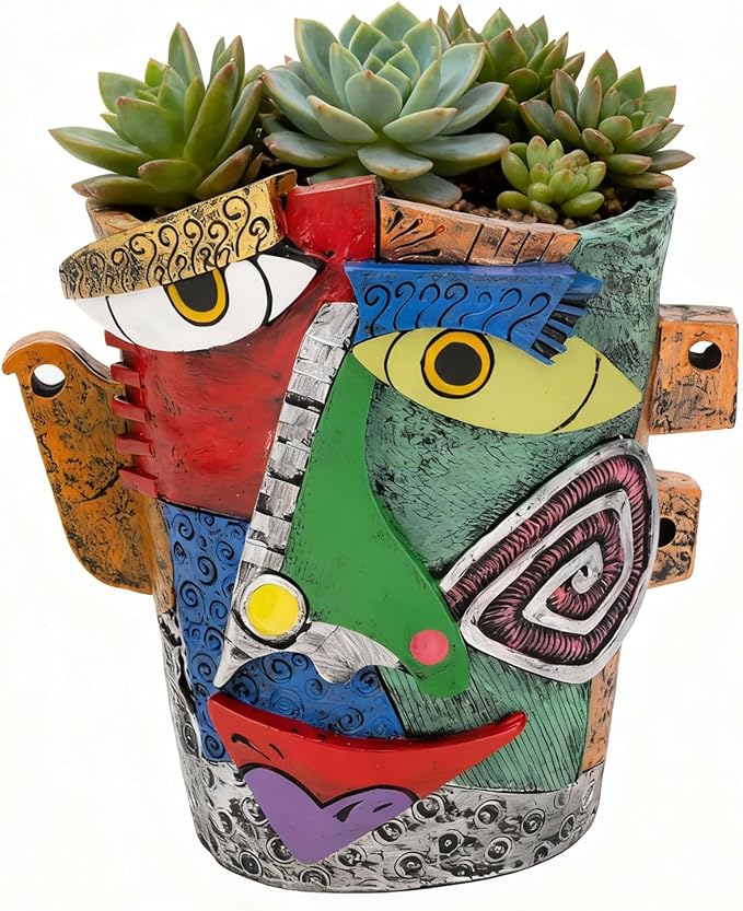 Abstract Face Planters Pots - Whimsical Hand-Painted Ceramic Face Pot for Succulents Plants, Unique Planters for Indoor Garden Decor, Artistic Home & Office Desk Decoration
