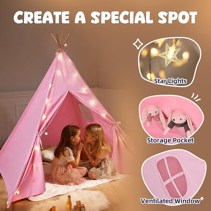 Sumbababy Teepee Tent for Kids, Play Tents for Girls & Boys, Gifts Playhouse for Indoor, Toddler Toys Play House for Baby, Pink